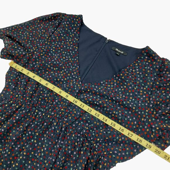 Madewell Dress Womens 6 Blue Flutter-Sleeve Ruffle-Hem V-Neck Lined Dots Print - Picture 10 of 13